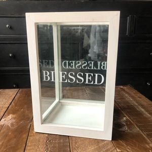 ‘Blessed’ Glass Lantern for candles/greenery/decor